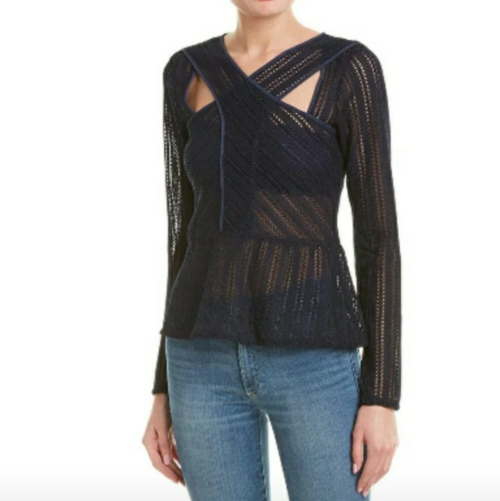 BCBG°MaxAzria Pacific Blue Lace Peplum Top